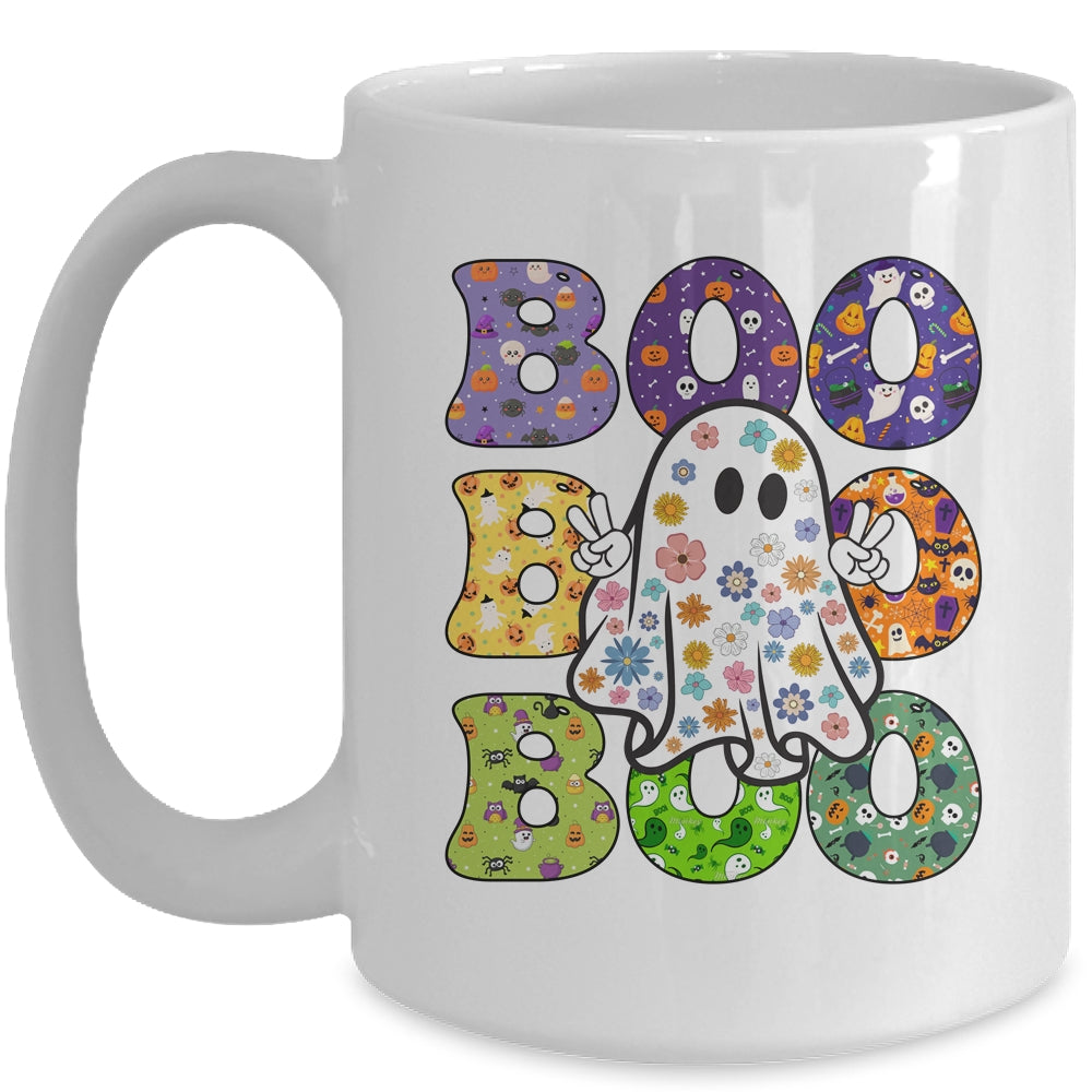 Cute Ghost Floral Boo Halloween Boy Girl Ghost Spooky Season Mug | siriusteestore