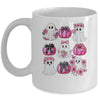 Cute Ghost Florals Pink Coquette Bows Pumpkins Halloween Mug | siriusteestore