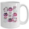 Cute Ghost Florals Pink Coquette Bows Pumpkins Halloween Mug | siriusteestore