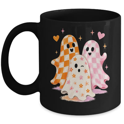 Cute Ghost Halloween Flower Checkered Coquette Spooky Season Mug | siriusteestore
