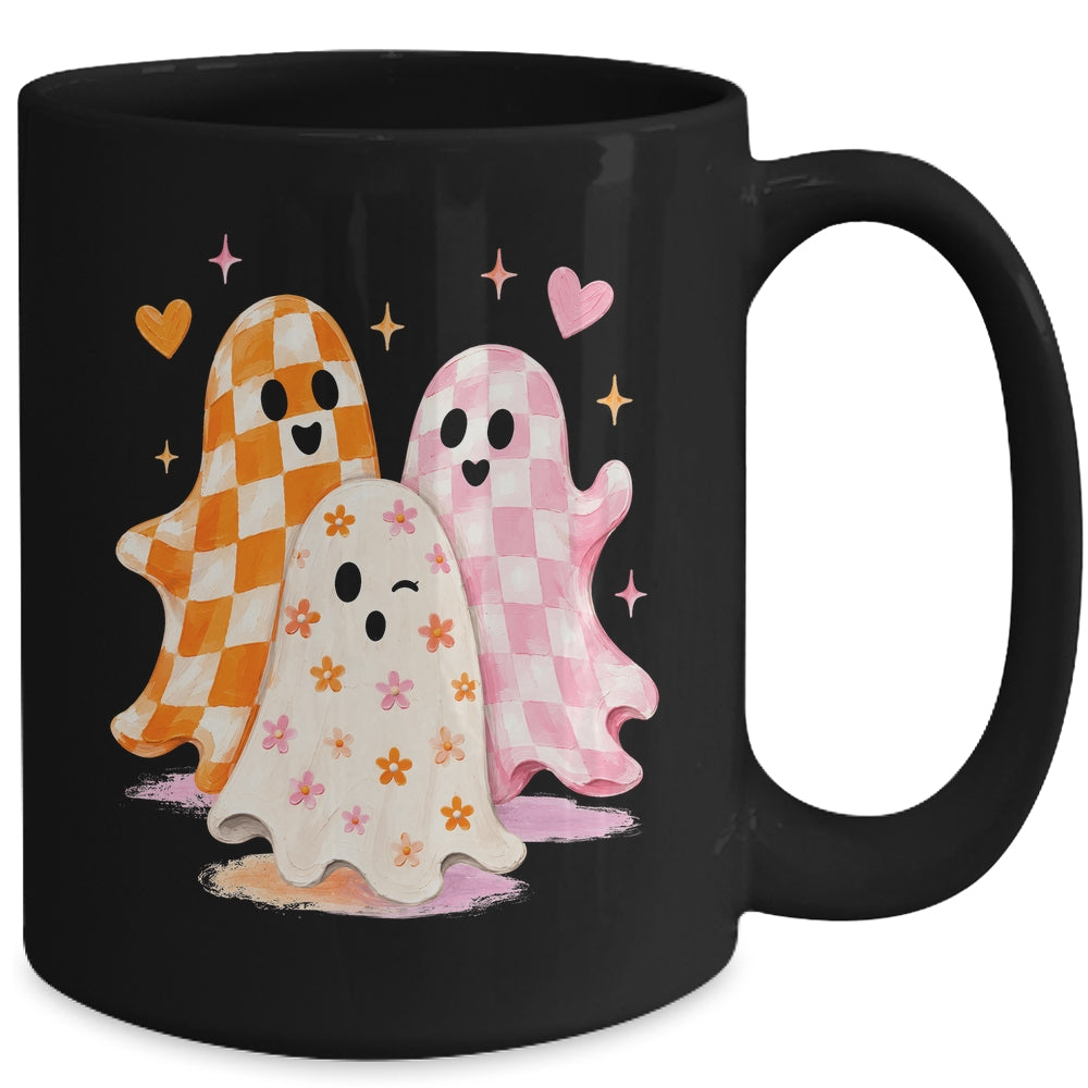 Cute Ghost Halloween Flower Checkered Coquette Spooky Season Mug | siriusteestore