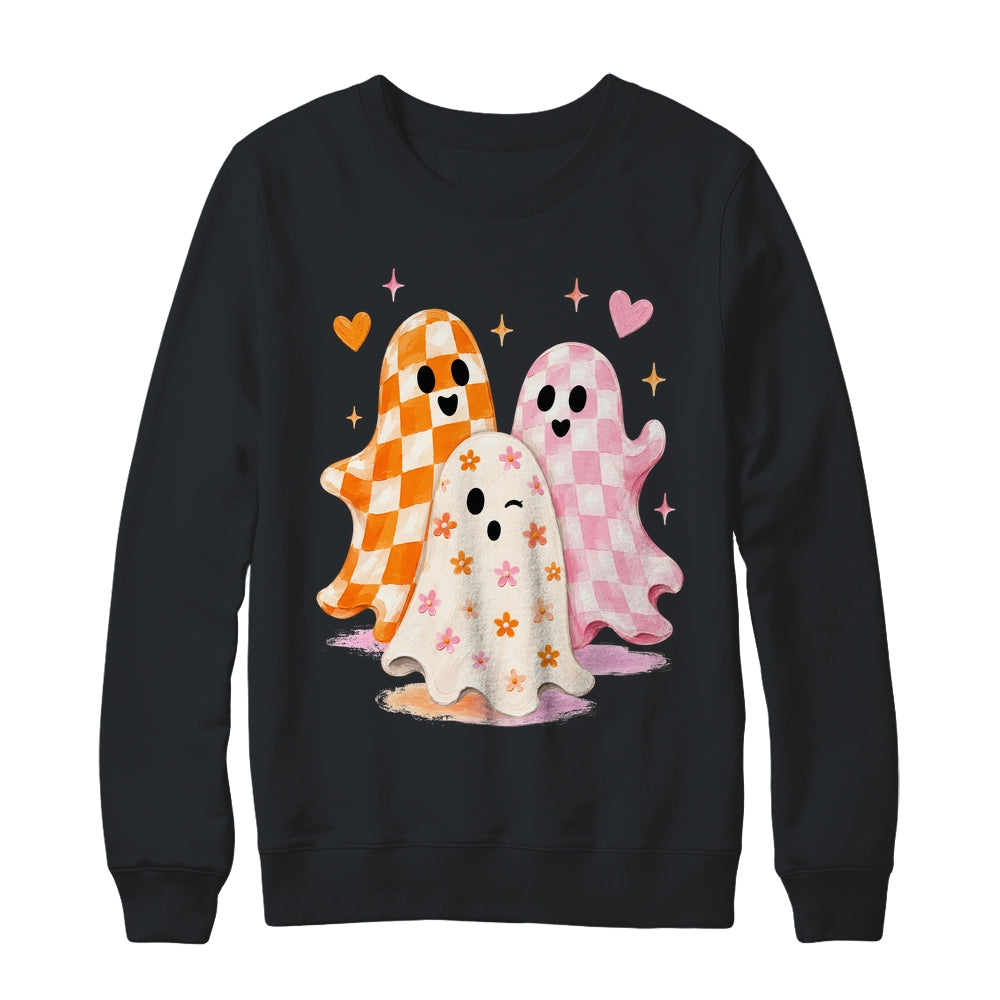 Cute Ghost Halloween Flower Checkered Coquette Spooky Season Shirt & Sweatshirt | siriusteestore