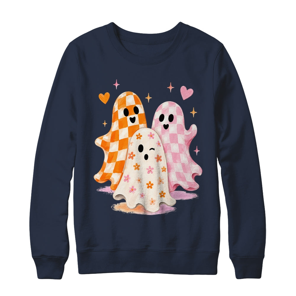Cute Ghost Halloween Flower Checkered Coquette Spooky Season Shirt & Sweatshirt | siriusteestore
