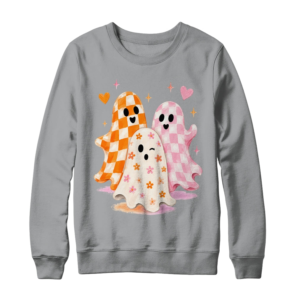 Cute Ghost Halloween Flower Checkered Coquette Spooky Season Shirt & Sweatshirt | siriusteestore