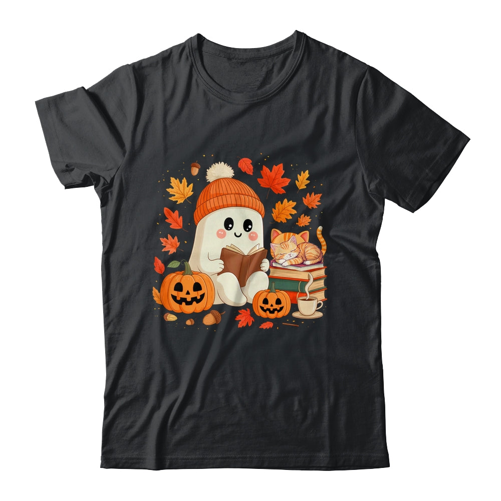 Cute Ghost Reading Book Lovers Autumn Fall Halloween Ghost Shirt & Sweatshirt | siriusteestore