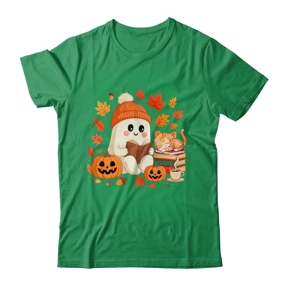 Cute Ghost Reading Book Lovers Autumn Fall Halloween Ghost Shirt & Sweatshirt | siriusteestore