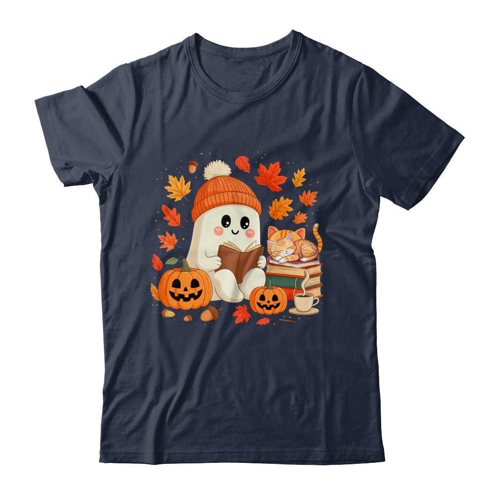 Cute Ghost Reading Book Lovers Autumn Fall Halloween Ghost Shirt & Sweatshirt | siriusteestore