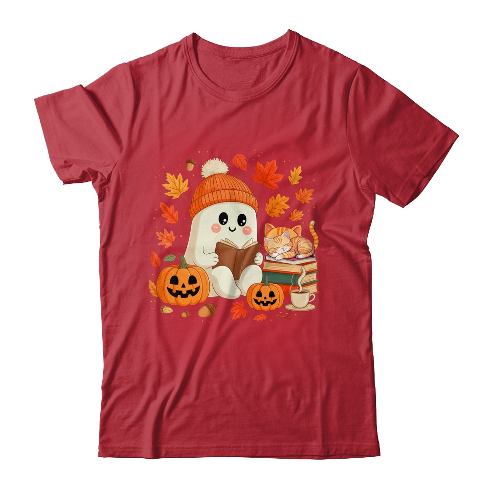 Cute Ghost Reading Book Lovers Autumn Fall Halloween Ghost Shirt & Sweatshirt | siriusteestore
