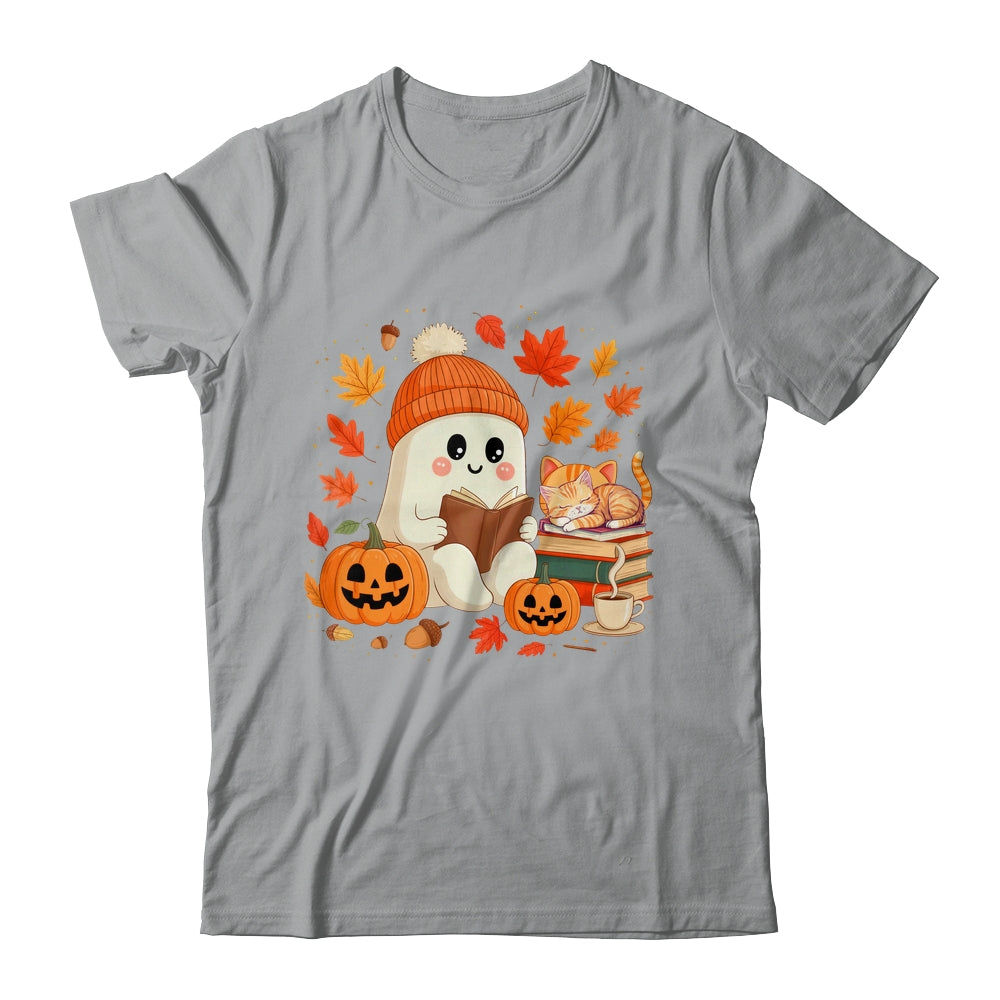 Cute Ghost Reading Book Lovers Autumn Fall Halloween Ghost Shirt & Sweatshirt | siriusteestore
