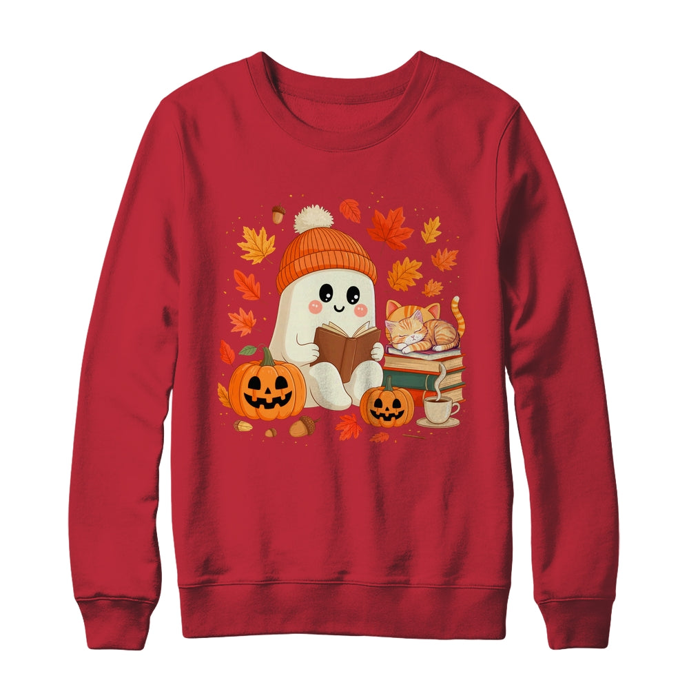 Cute Ghost Reading Book Lovers Autumn Fall Halloween Ghost Shirt & Sweatshirt | siriusteestore
