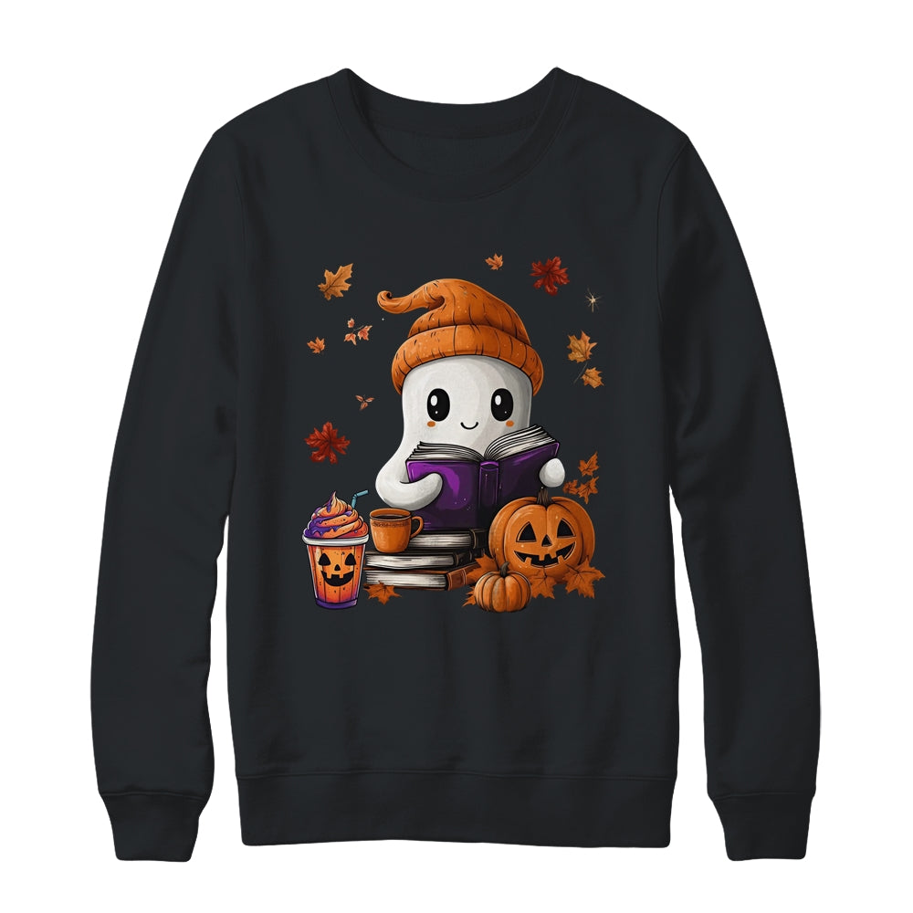 Cute Ghost Reading Book Lovers Halloween Ghost Coffee Women Shirt & Sweatshirt | siriusteestore