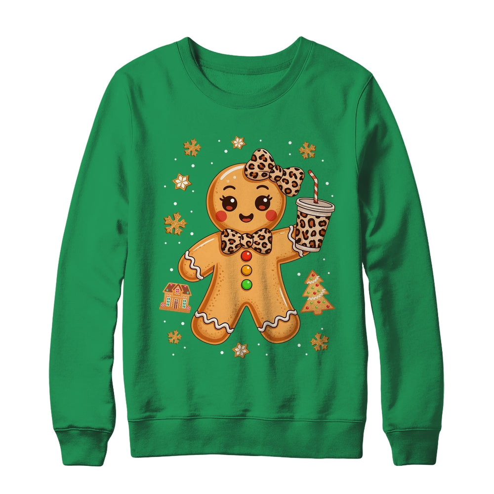 Cute Gingerbread Leopard Coquette Christmas Xmas Girl Women Shirt & Sweatshirt | siriusteestore