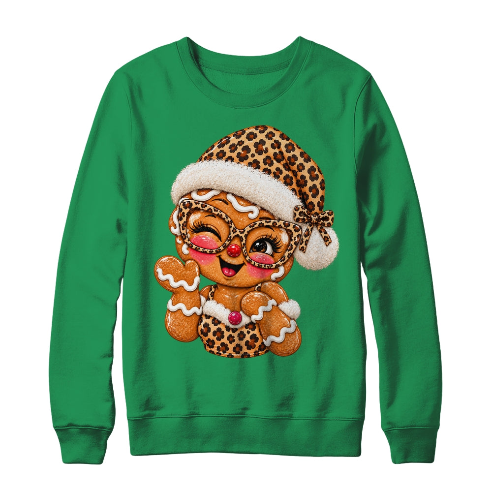 Cute Gingerbread Leopard Santa Hat Christmas Women Girls Shirt & Sweatshirt | siriusteestore