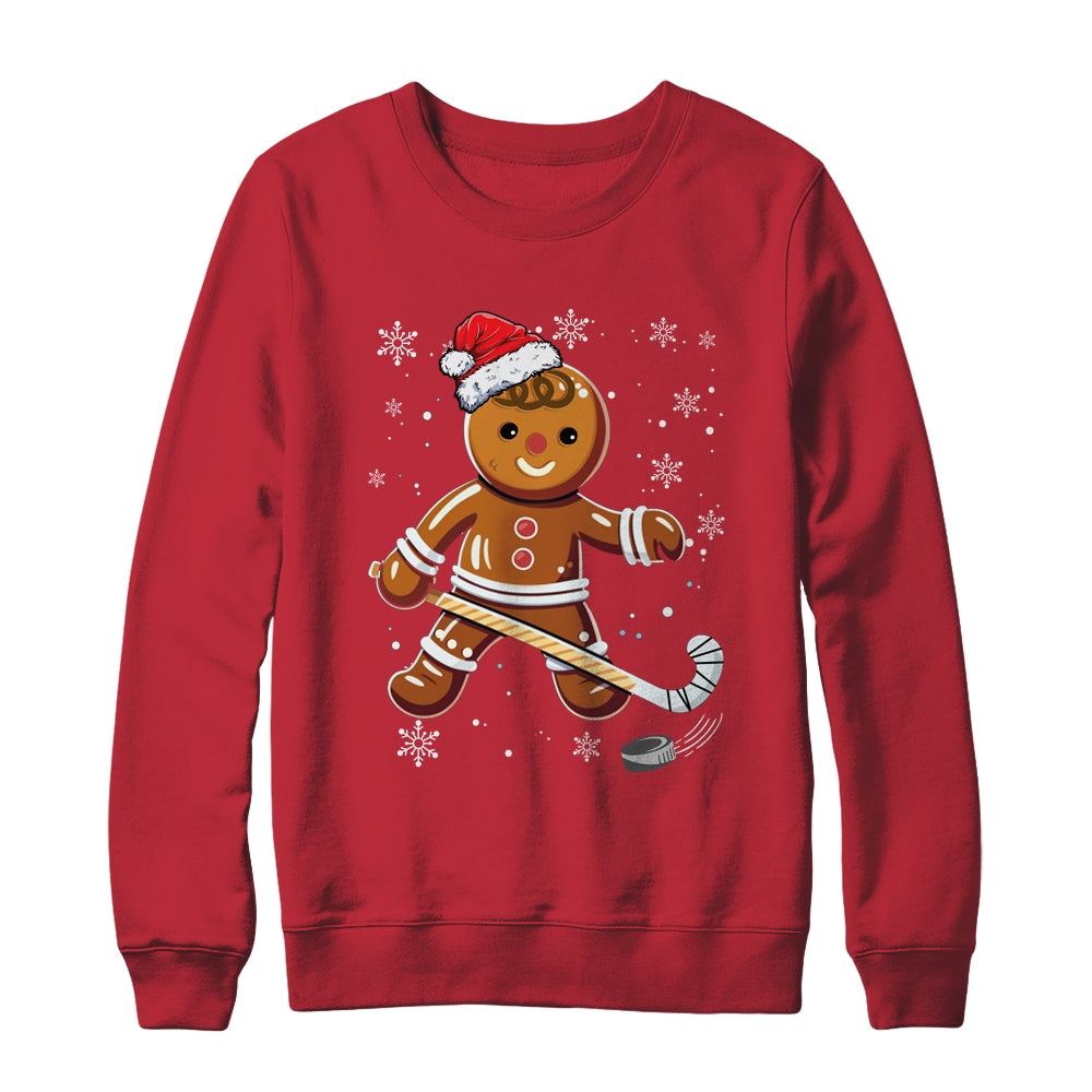 Cute Gingerbread Man Hockey Player Hockey Christmas Shirt & Sweatshirt | siriusteestore