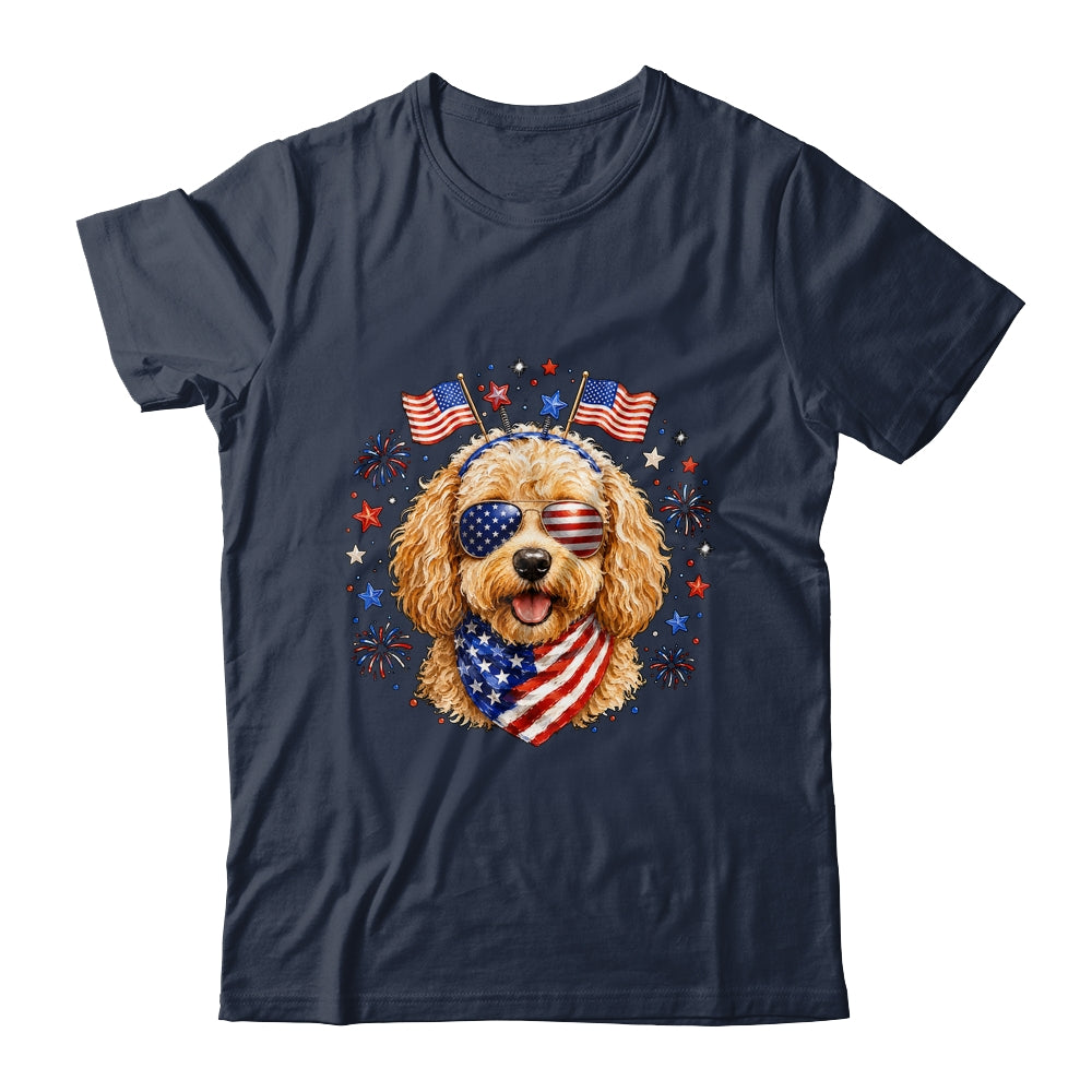 Cute Golden Doodle Patriotic Dog 4Th Of July Funny Dog Lover Shirt & Tank Top | siriusteestore