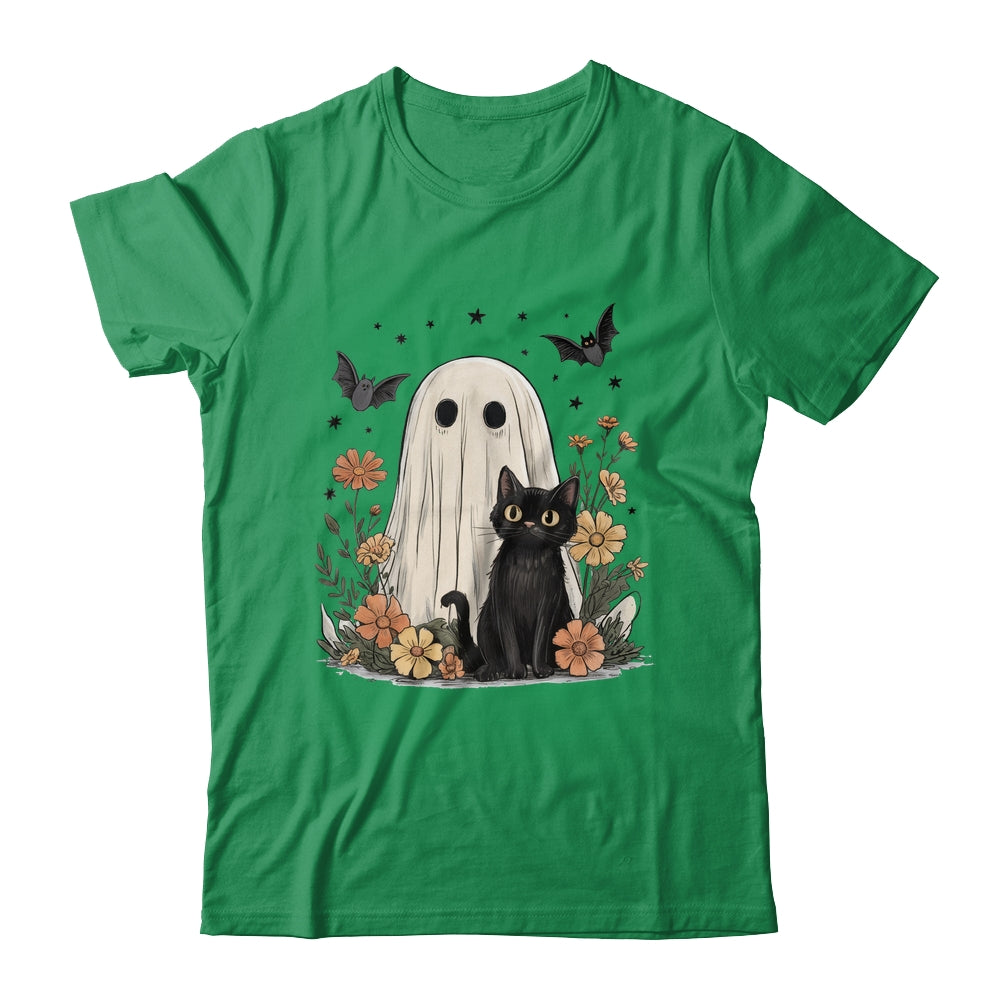 Cute Halloween Ghost And Cat Retro Spooky Season Floral Shirt & Sweatshirt | siriusteestore