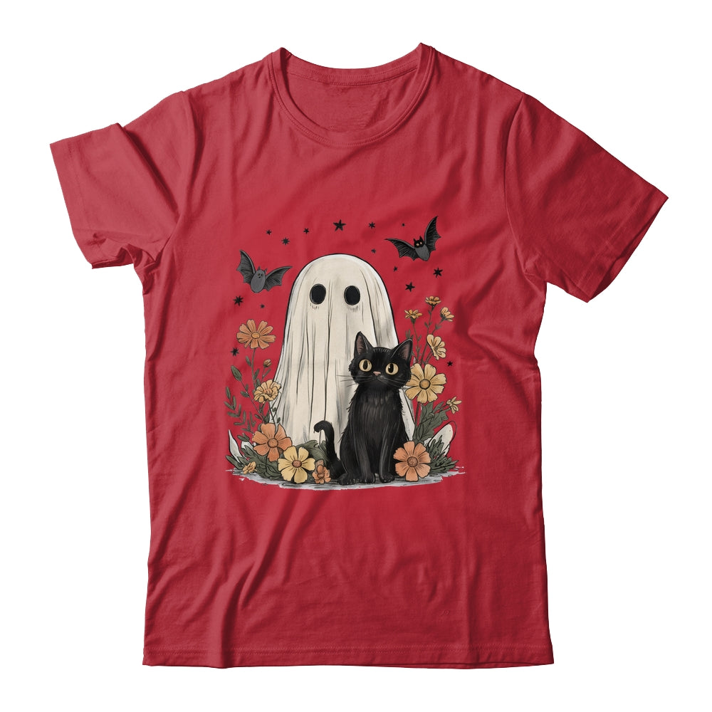 Cute Halloween Ghost And Cat Retro Spooky Season Floral Shirt & Sweatshirt | siriusteestore