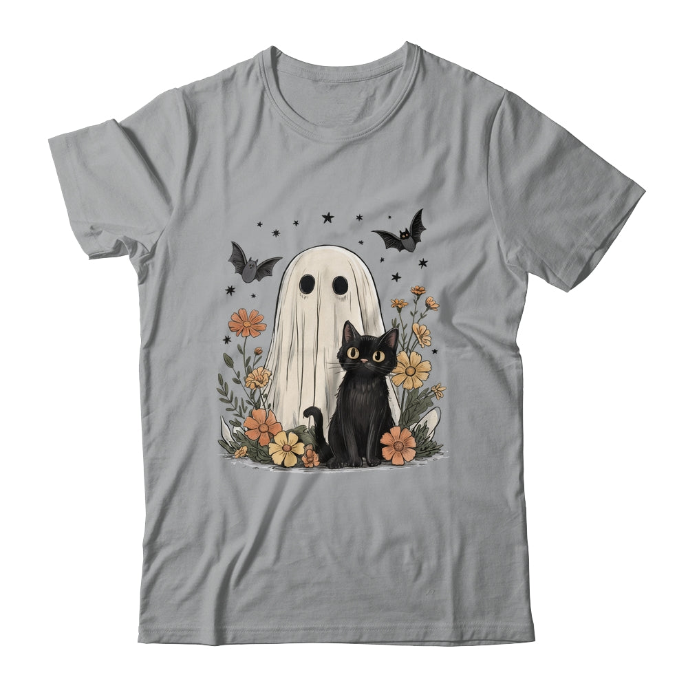Cute Halloween Ghost And Cat Retro Spooky Season Floral Shirt & Sweatshirt | siriusteestore