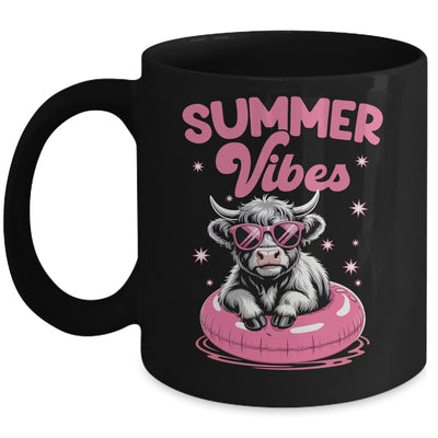 Cute Hello Summer Vibes Highland Cow Funny Beach Vacation Mug | siriusteestore