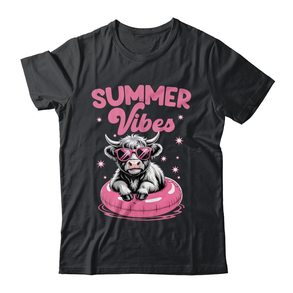 Cute Hello Summer Vibes Highland Cow Funny Beach Vacation Shirt & Tank Top | siriusteestore