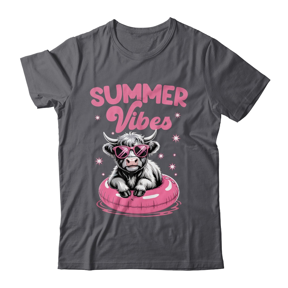 Cute Hello Summer Vibes Highland Cow Funny Beach Vacation Shirt & Tank Top | siriusteestore