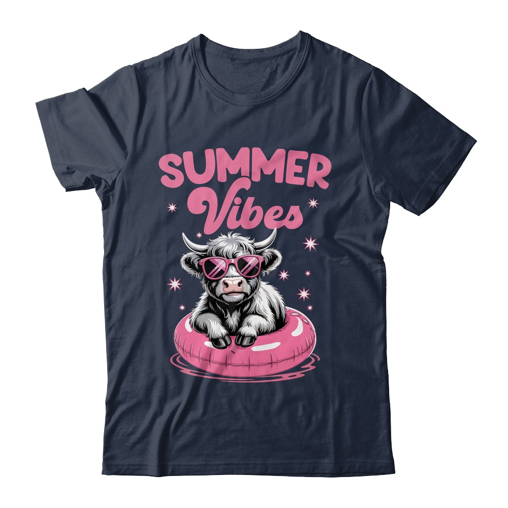 Cute Hello Summer Vibes Highland Cow Funny Beach Vacation Shirt & Tank Top | siriusteestore