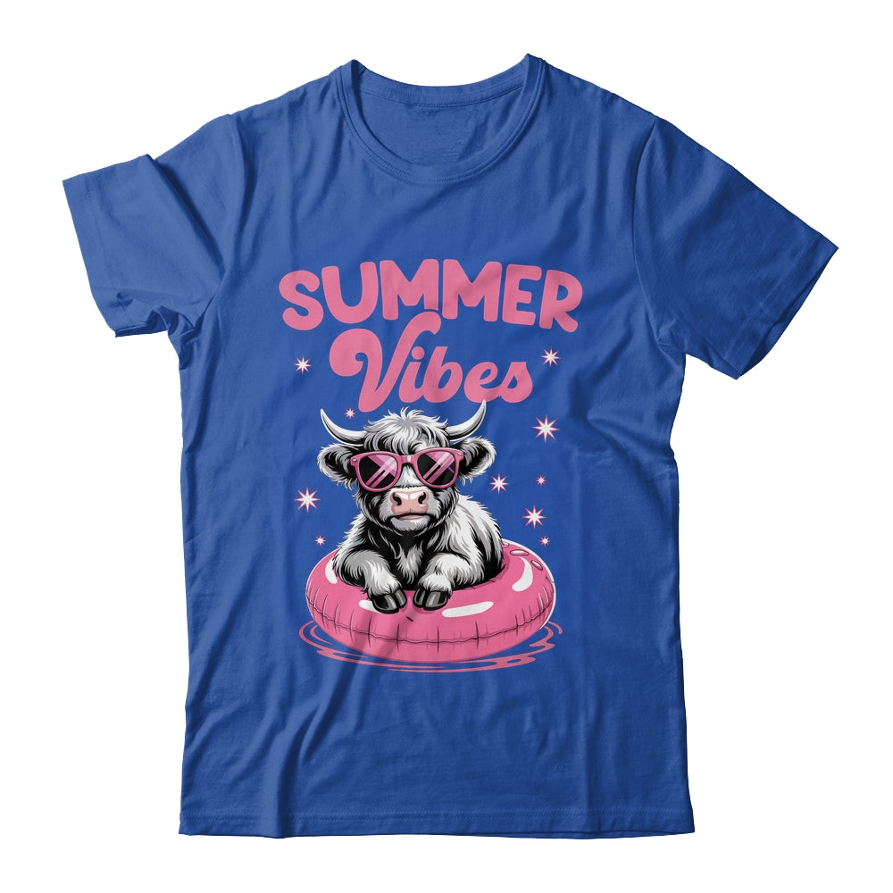 Cute Hello Summer Vibes Highland Cow Funny Beach Vacation Shirt & Tank Top | siriusteestore