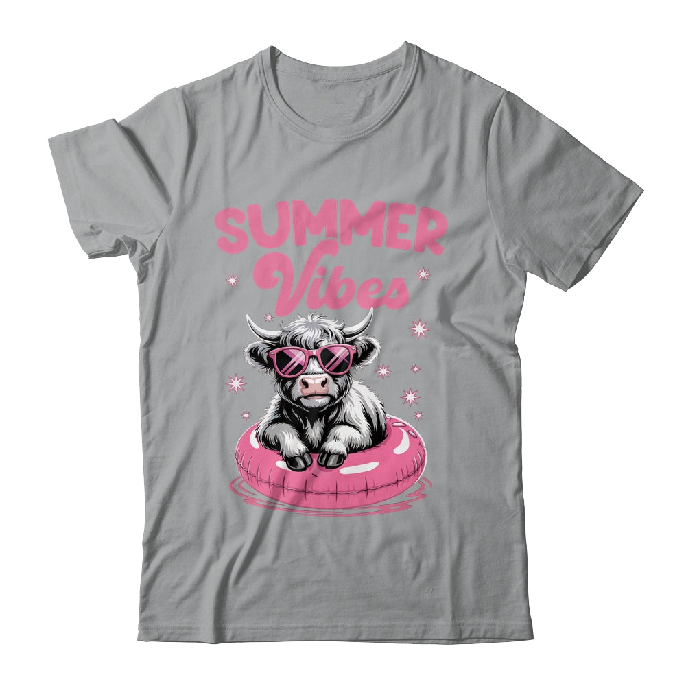 Cute Hello Summer Vibes Highland Cow Funny Beach Vacation Shirt & Tank Top | siriusteestore