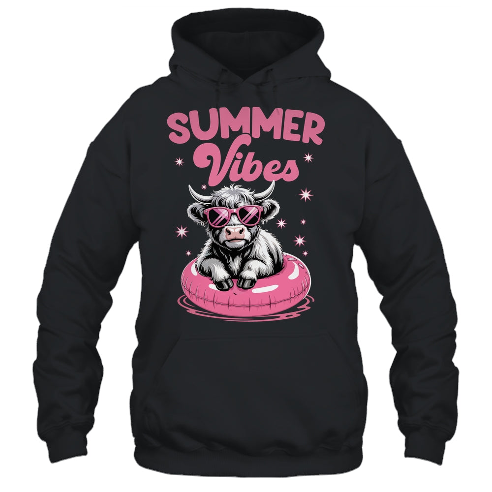 Cute Hello Summer Vibes Highland Cow Funny Beach Vacation Shirt & Tank Top | siriusteestore