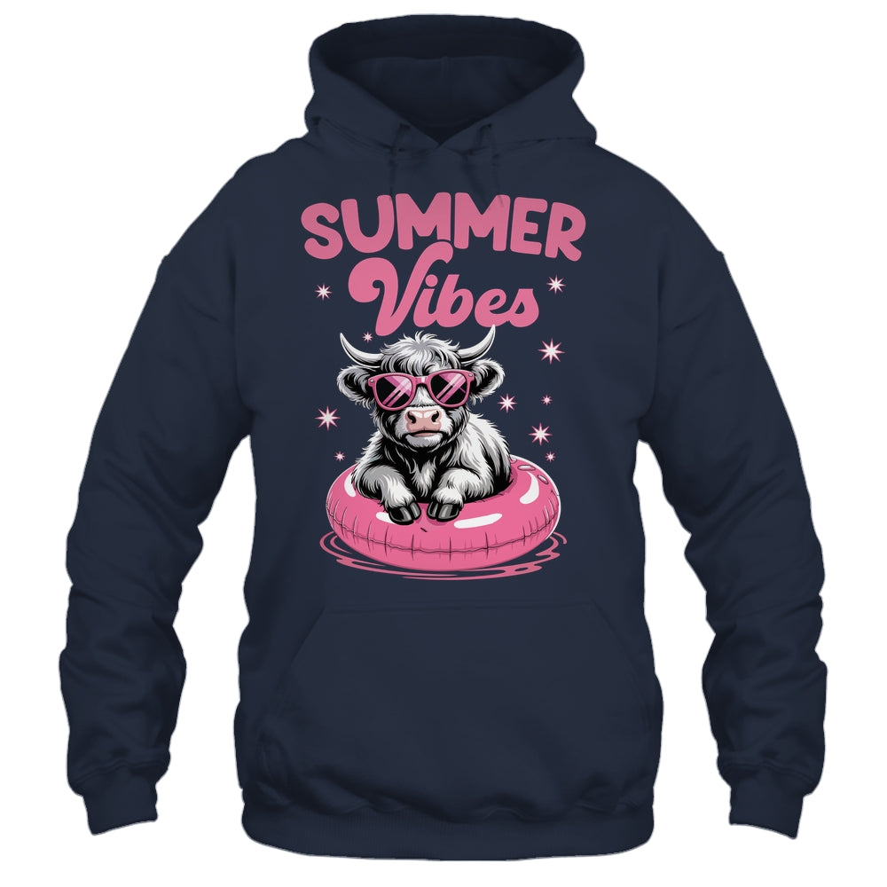 Cute Hello Summer Vibes Highland Cow Funny Beach Vacation Shirt & Tank Top | siriusteestore