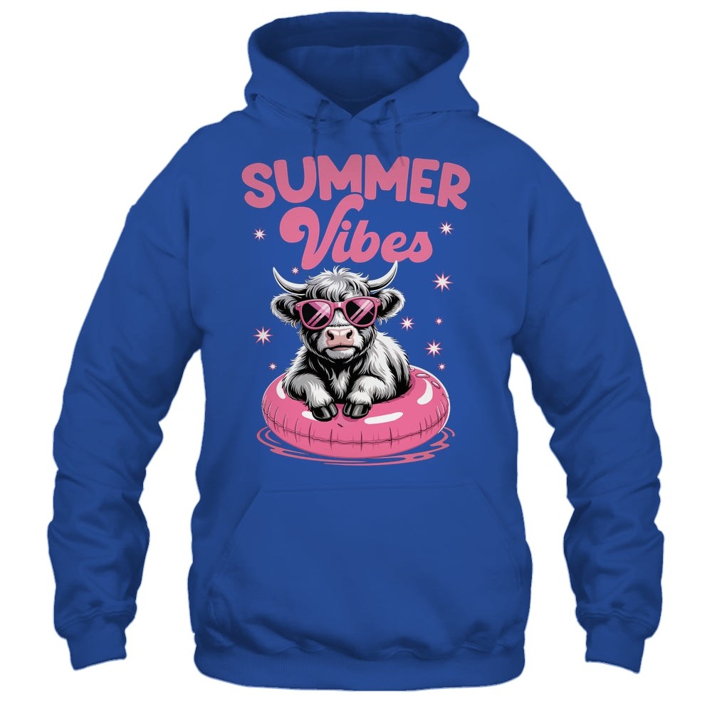 Cute Hello Summer Vibes Highland Cow Funny Beach Vacation Shirt & Tank Top | siriusteestore