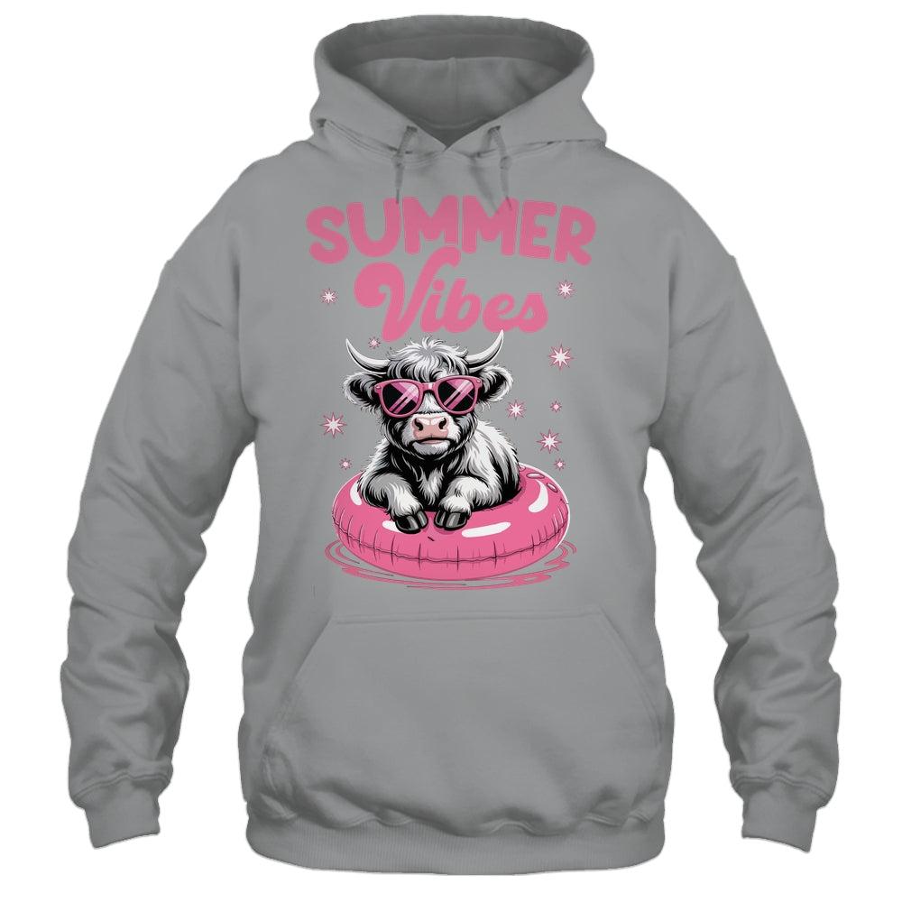 Cute Hello Summer Vibes Highland Cow Funny Beach Vacation Shirt & Tank Top | siriusteestore