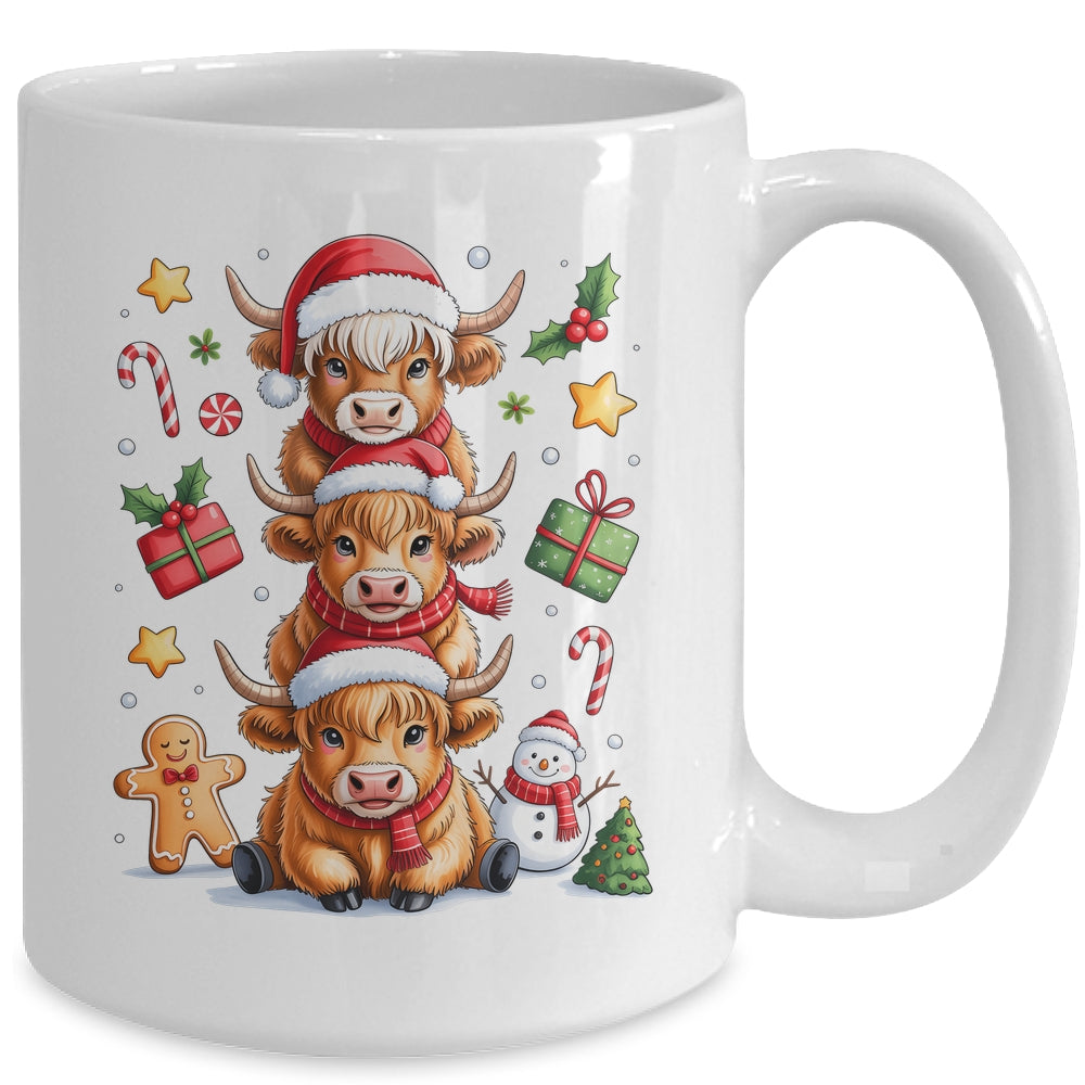 Cute Highland Cow Christmas Tree Fluffy Cow Santa Hat Mug | siriusteestore