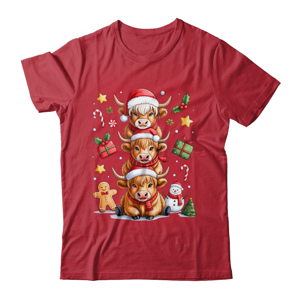 Cute Highland Cow Christmas Tree Fluffy Cow Santa Hat Shirt & Sweatshirt | siriusteestore