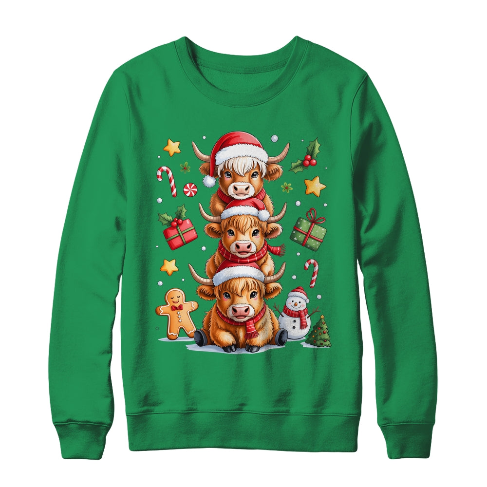 Cute Highland Cow Christmas Tree Fluffy Cow Santa Hat Shirt & Sweatshirt | siriusteestore