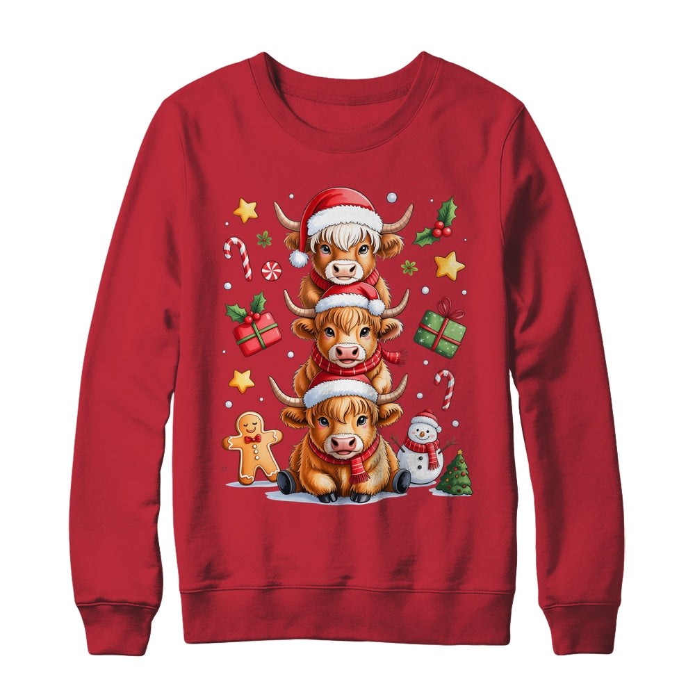 Cute Highland Cow Christmas Tree Fluffy Cow Santa Hat Shirt & Sweatshirt | siriusteestore