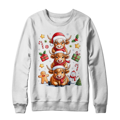 Cute Highland Cow Christmas Tree Fluffy Cow Santa Hat Shirt & Sweatshirt | siriusteestore