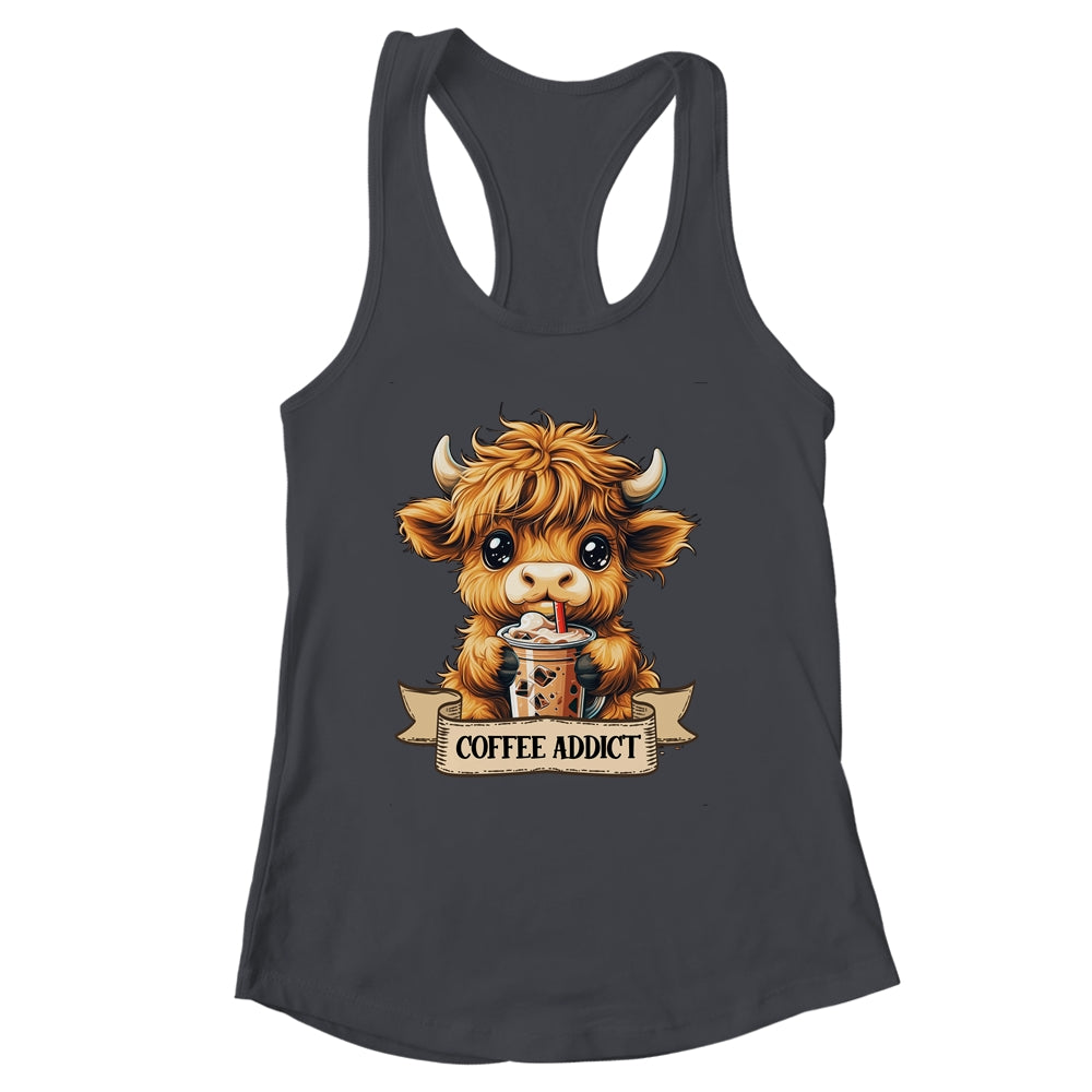 Cute Highland Cow Coffee Addict Funny Drink Coffee Cowgirl Shirt & Tank Top | siriusteestore