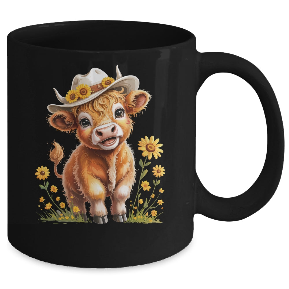 Cute Highland Cow Scottish Hairy Cattle Floral Women Girls Mug | siriusteestore