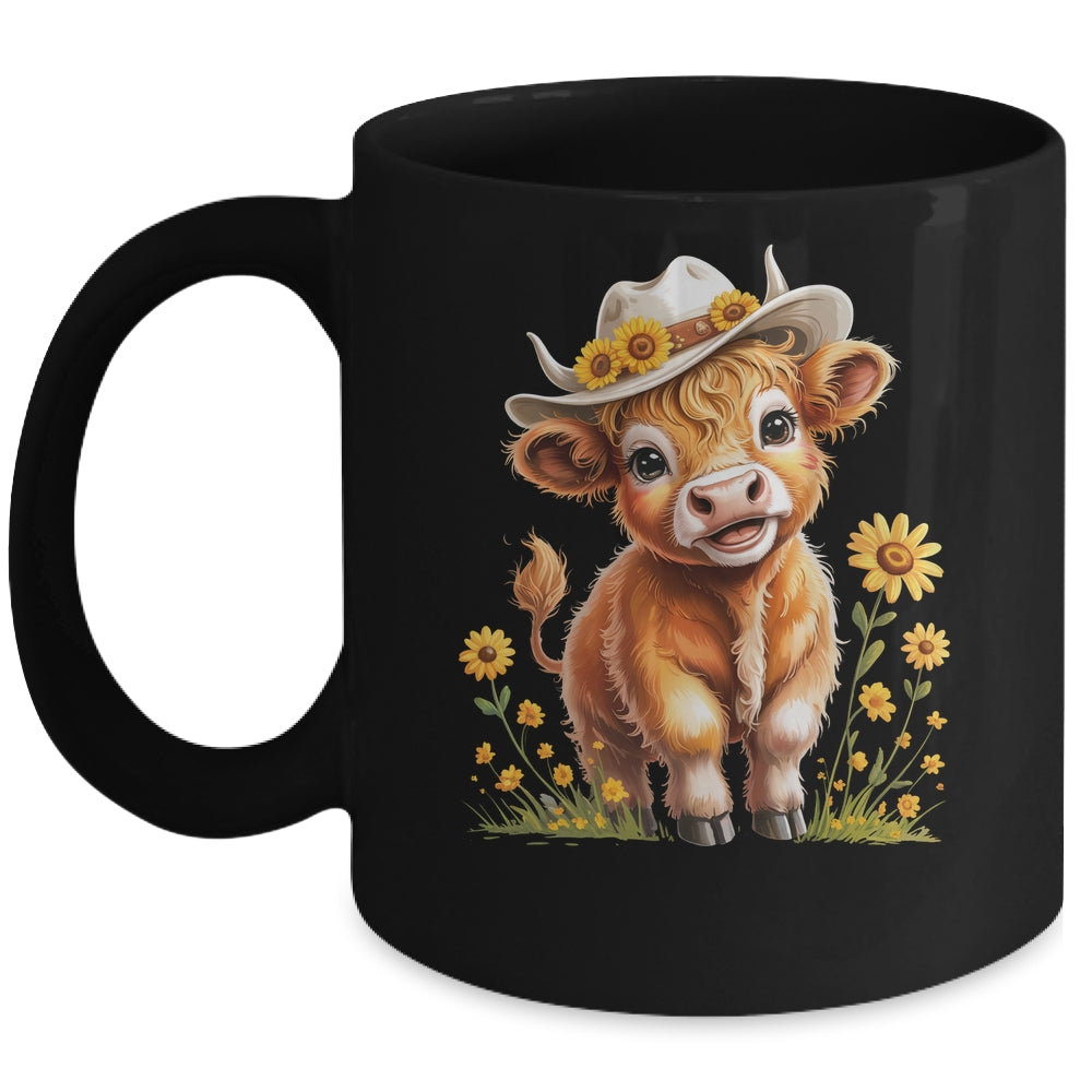 Cute Highland Cow Scottish Hairy Cattle Floral Women Girls Mug | siriusteestore