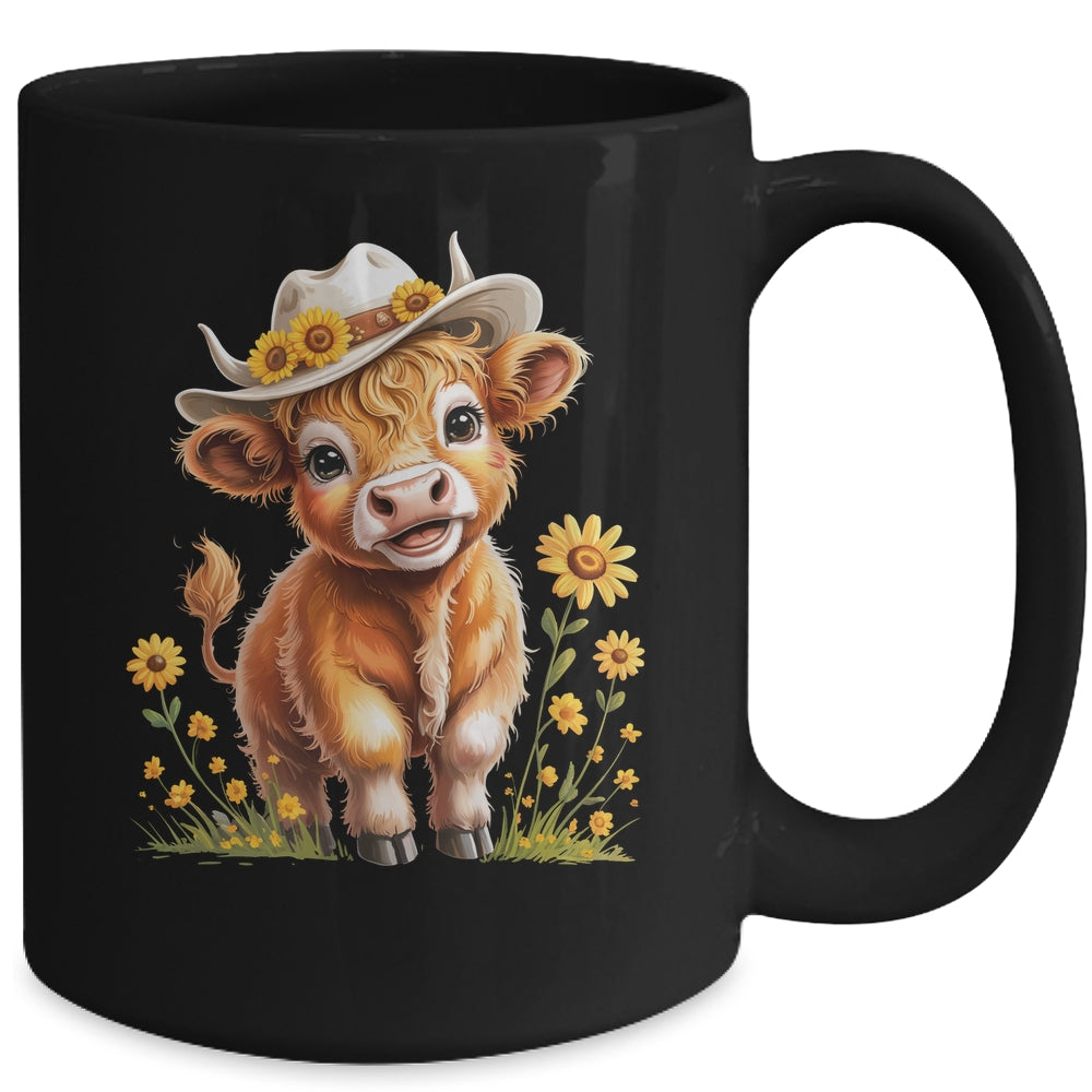 Cute Highland Cow Scottish Hairy Cattle Floral Women Girls Mug | siriusteestore