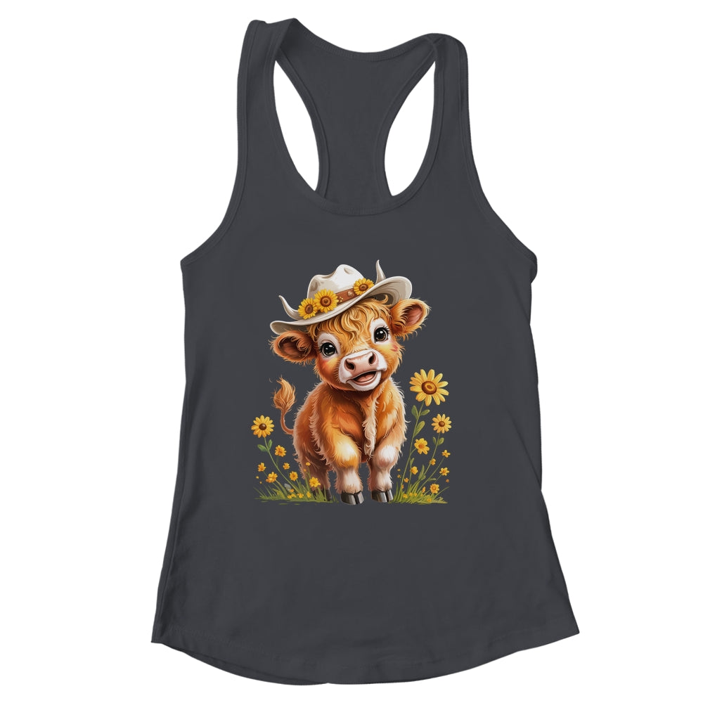 Cute Highland Cow Scottish Hairy Cattle Floral Women Girls Shirt & Tank Top | siriusteestore