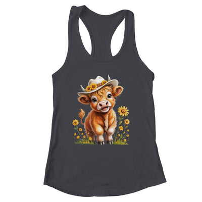 Cute Highland Cow Scottish Hairy Cattle Floral Women Girls Shirt & Tank Top | siriusteestore