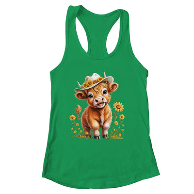 Cute Highland Cow Scottish Hairy Cattle Floral Women Girls Shirt & Tank Top | siriusteestore
