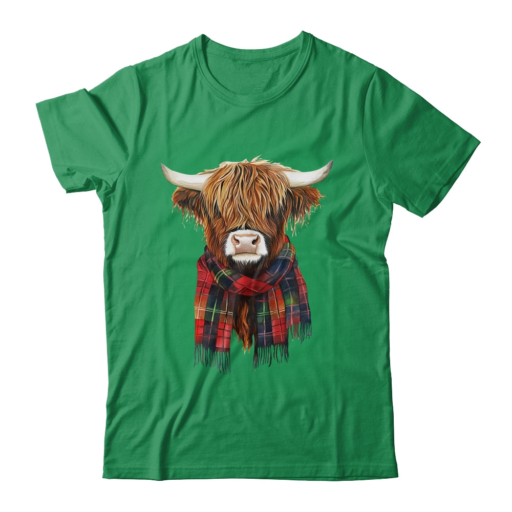 Cute Highland Cow Wearing Buffalo Plaid Scarf Farming Farmer Shirt & Sweatshirt | siriusteestore
