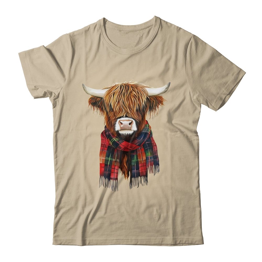 Cute Highland Cow Wearing Buffalo Plaid Scarf Farming Farmer Shirt & Sweatshirt | siriusteestore