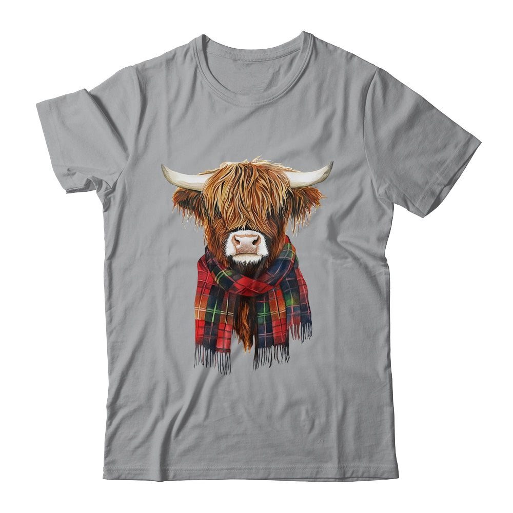 Cute Highland Cow Wearing Buffalo Plaid Scarf Farming Farmer Shirt & Sweatshirt | siriusteestore