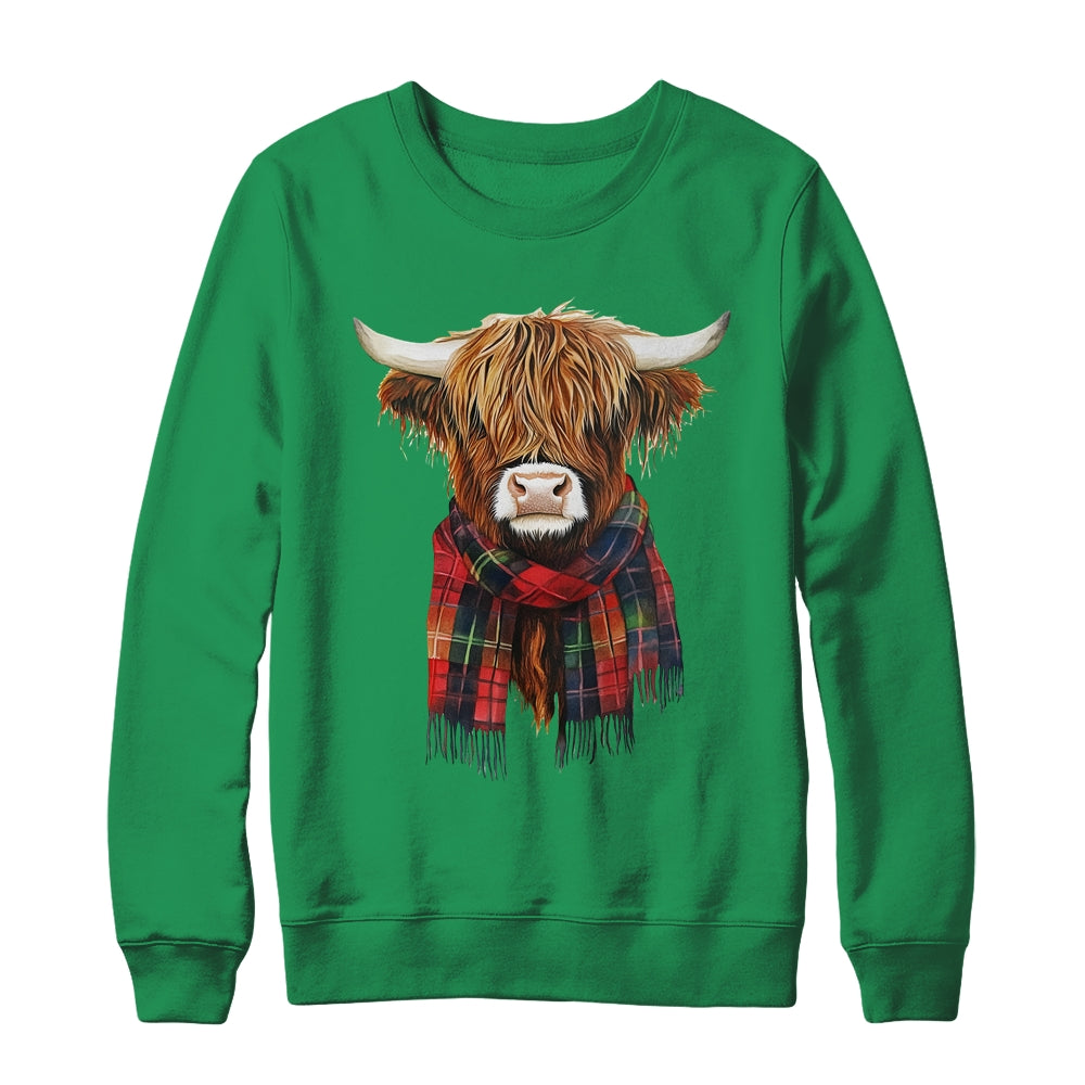 Cute Highland Cow Wearing Buffalo Plaid Scarf Farming Farmer Shirt & Sweatshirt | siriusteestore