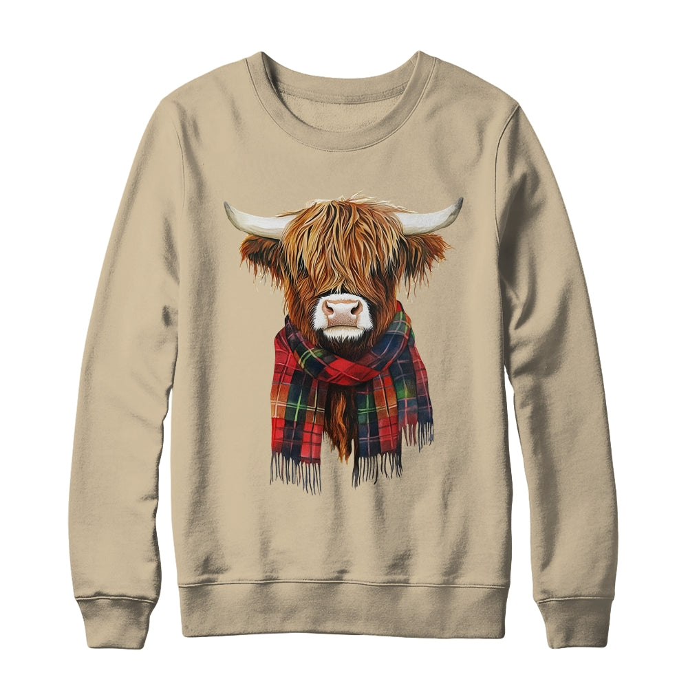 Cute Highland Cow Wearing Buffalo Plaid Scarf Farming Farmer Shirt & Sweatshirt | siriusteestore