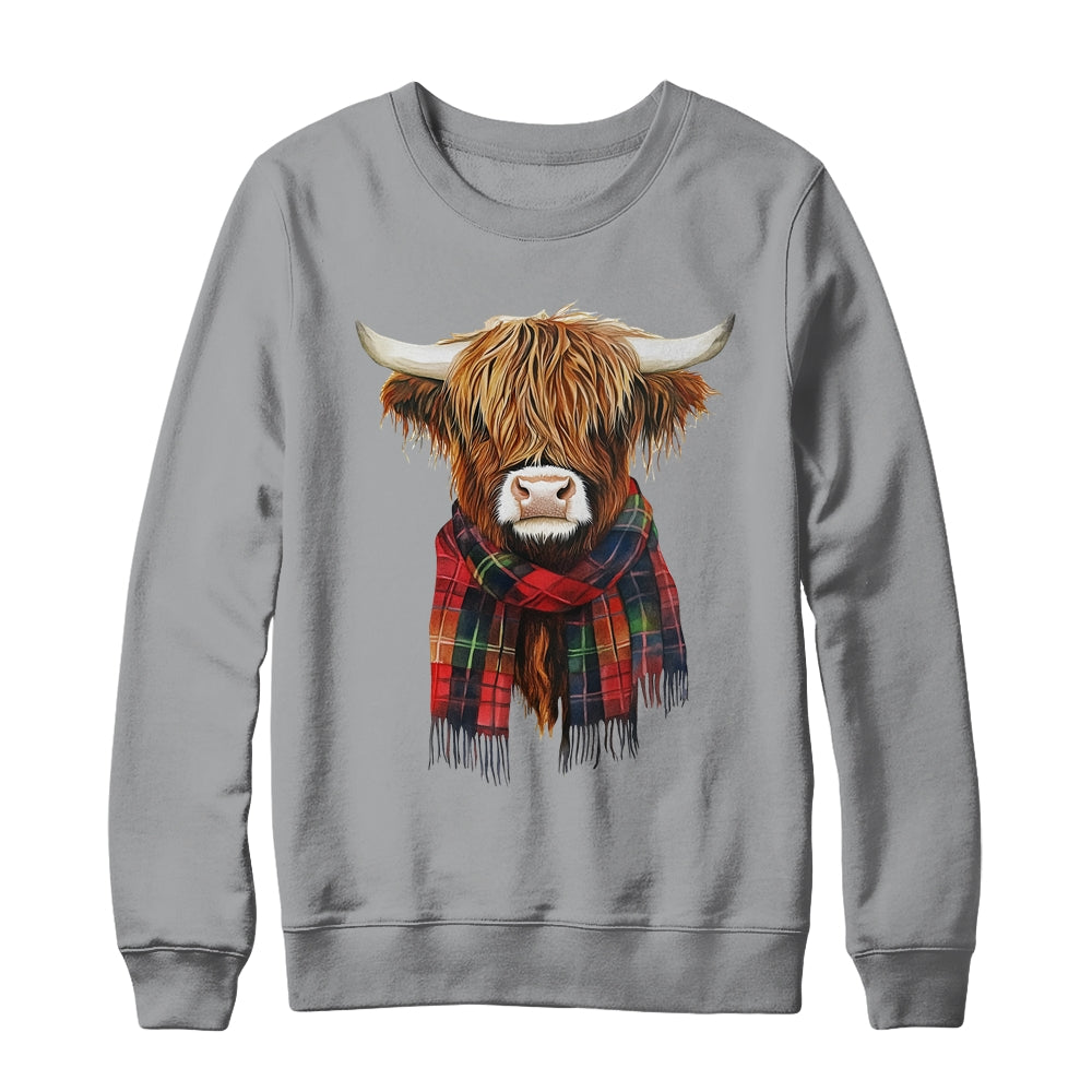 Cute Highland Cow Wearing Buffalo Plaid Scarf Farming Farmer Shirt & Sweatshirt | siriusteestore